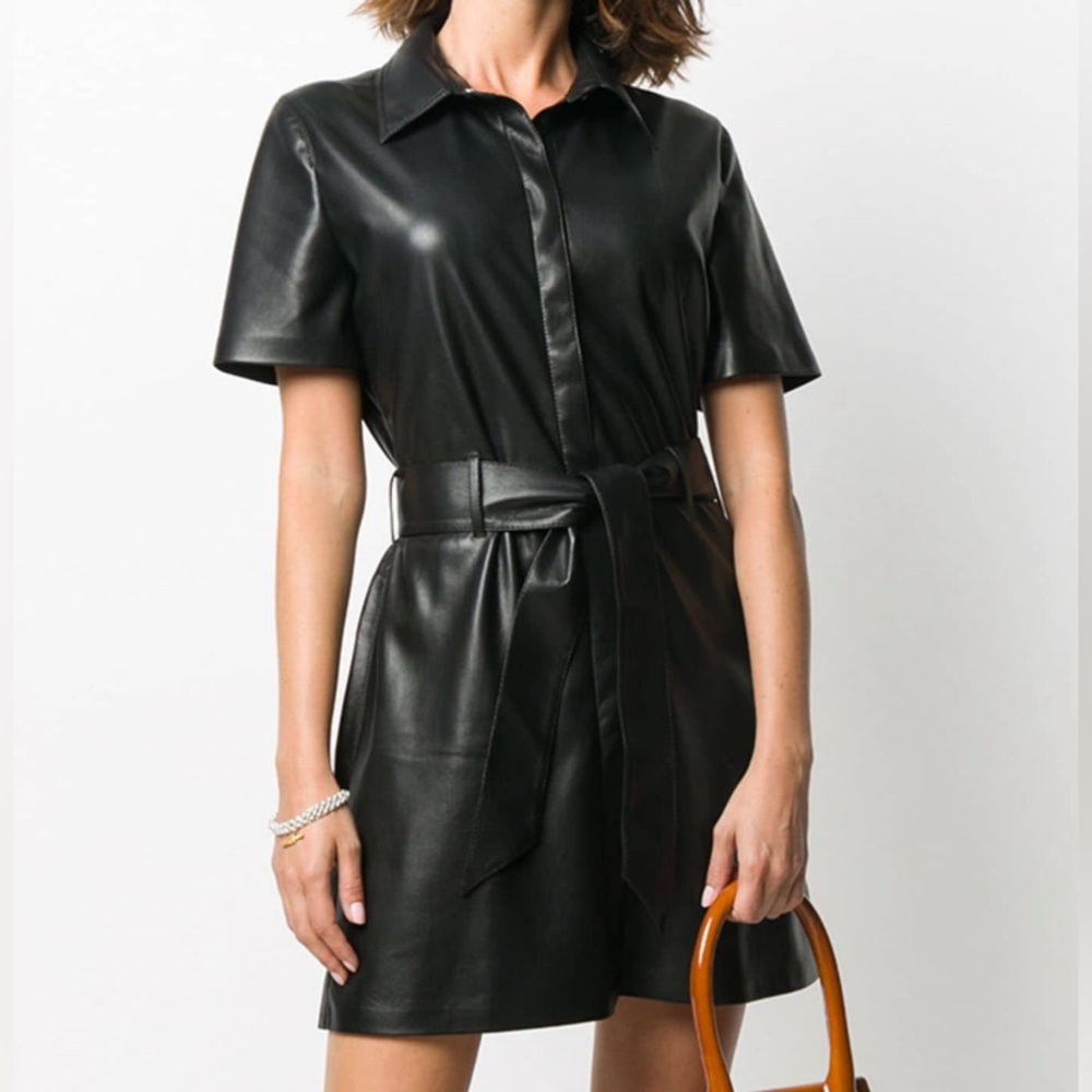 Nanushka Halli Belted Vegan Leather Short A-line Dress sz XL